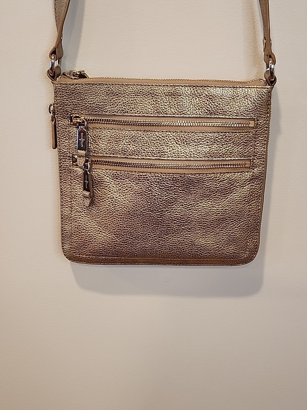 Cole Haan Metallic Gold Crossbody with Dual Zip Front Pockets